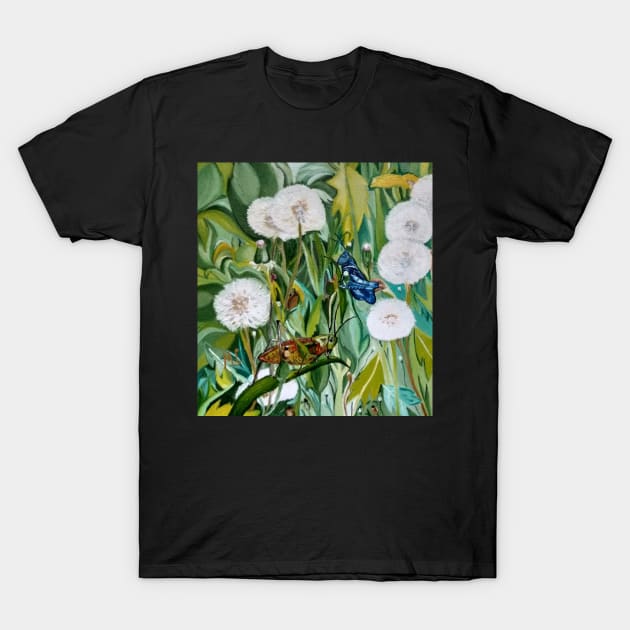 Grasshoppers and Dandelions (Oil Painting) T-Shirt by mariasibireva